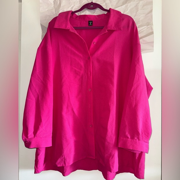 Shein Curve Oversized textured long sleeve button down blouse Sz 3x - Picture 2 of 7